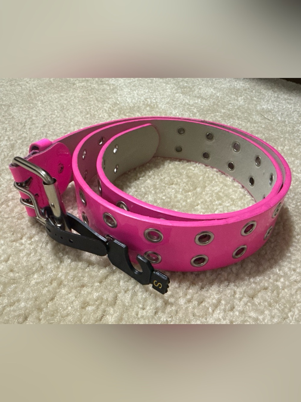 Patent Pink Double-Grommet Women's Belt with Black Buckle